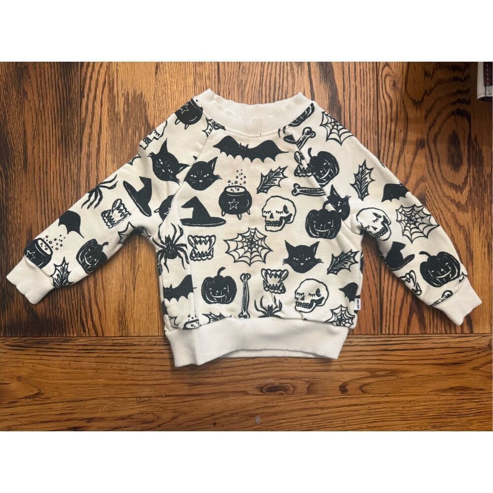 Little Sleepies Play Black White Witches Brew Crewneck Sweatshirt Sz 6-12 Months